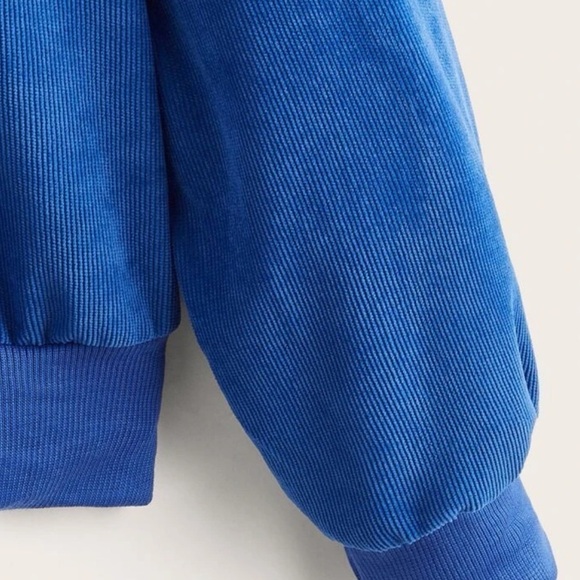 NEW SHEIN corduroy drop shoulder bomber jacket full zip blue medium - Picture 4 of 10